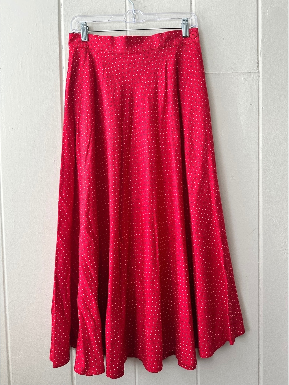 Vintage 80s Thermo-Jac 100% Silk Polka Dot Midi Skirt Red Size 12 Made in USA